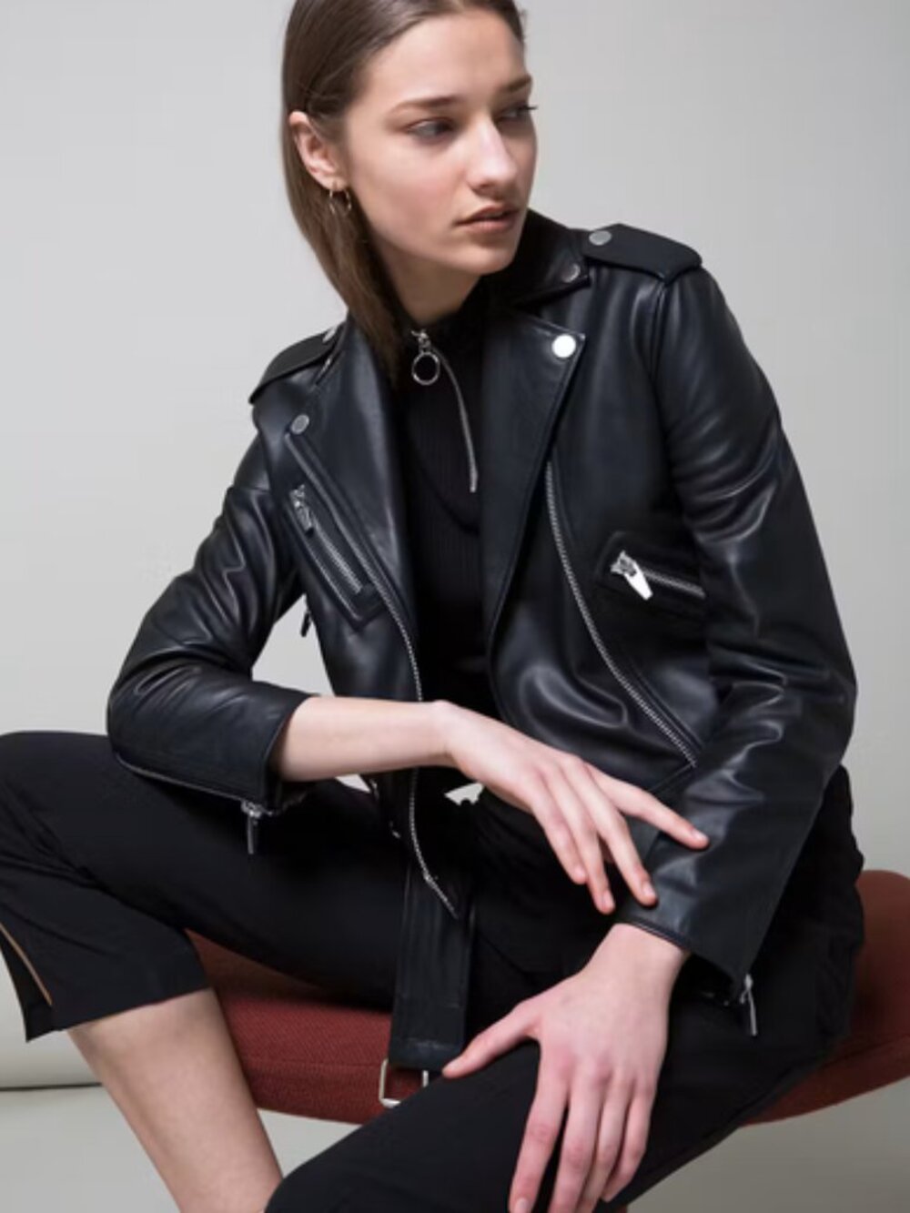 The Arrivals Cropped Vader Leather Jacket SZ S